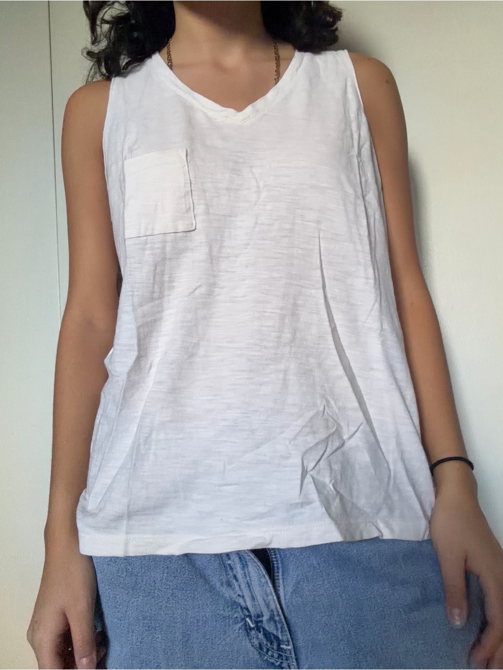 Time and Tru White Sleeveless Pocket Tank Top